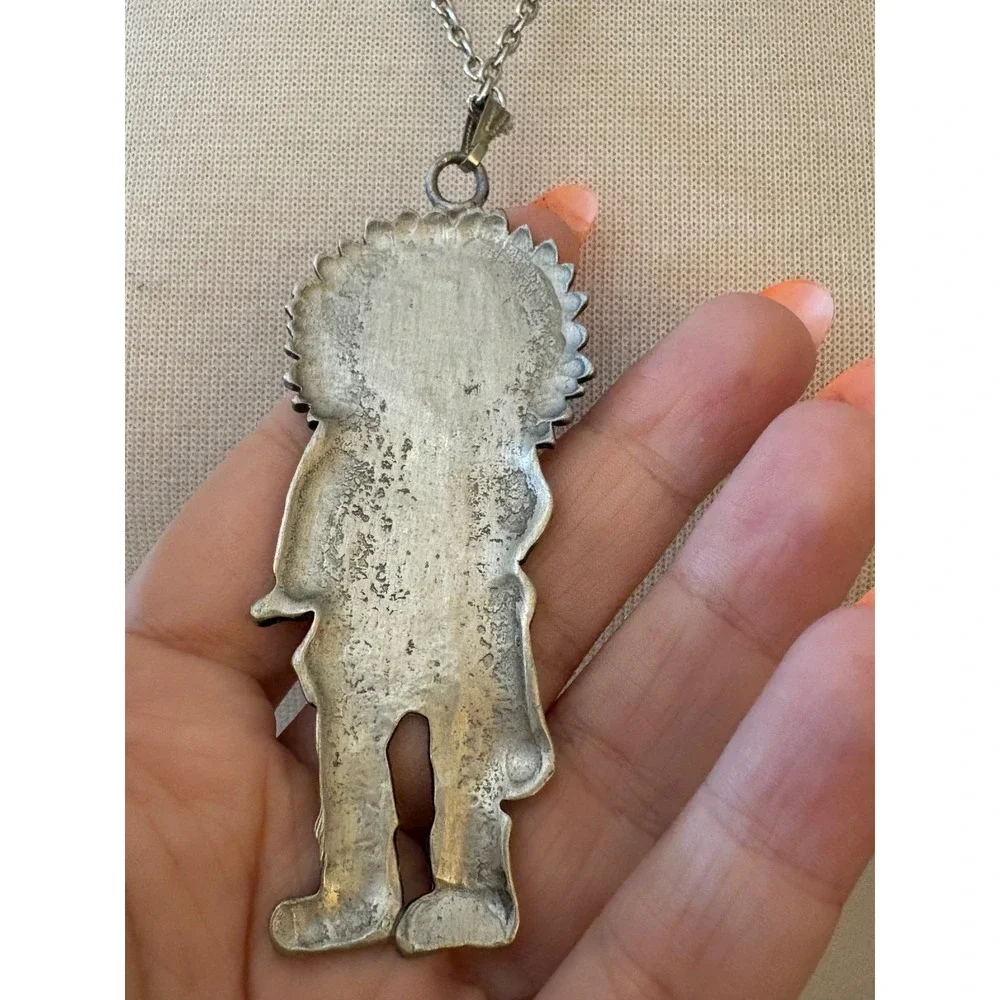 Vintage Silver Tone Sunface Kachina Pendant Necklace Southwestern Style